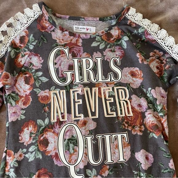 Knitworks Girls Matching Floral Top with Butterfly Accent and Lounge Pants XL - Picture 3 of 10